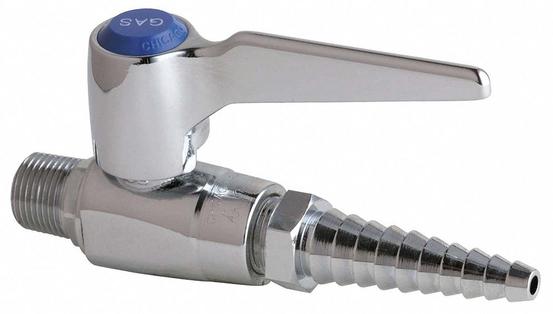 Chicago Faucets Ball Valve, Brass, Inline, 2-Piece, Pipe Size 3/8 in, Connection Type MNPT x Barb - 909-GASCP