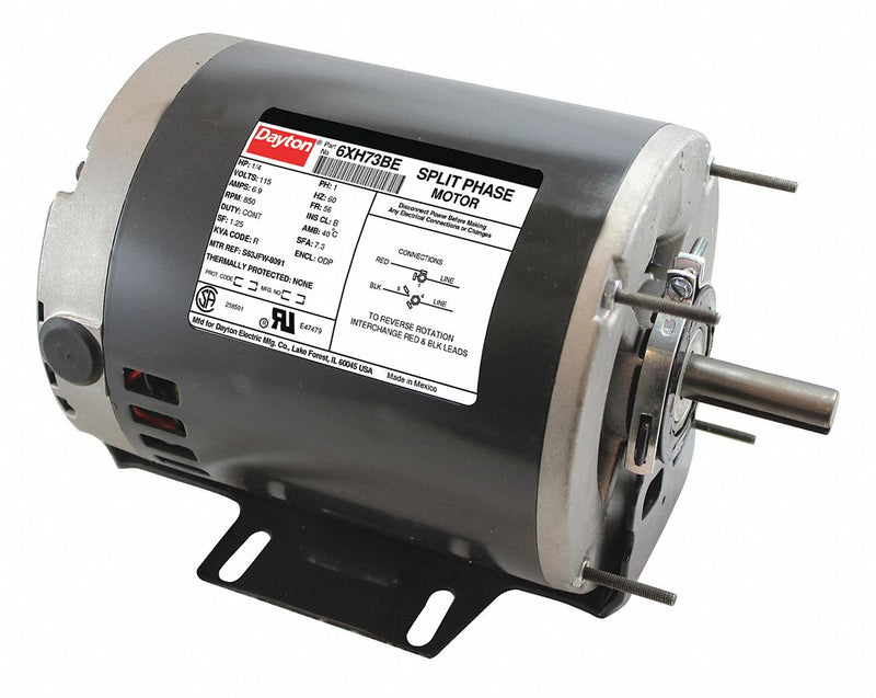 Dayton 1/4 HP, General Purpose Motor, Split-Phase, 850 Nameplate RPM, 115 Voltage, 56 Frame - 6XH73