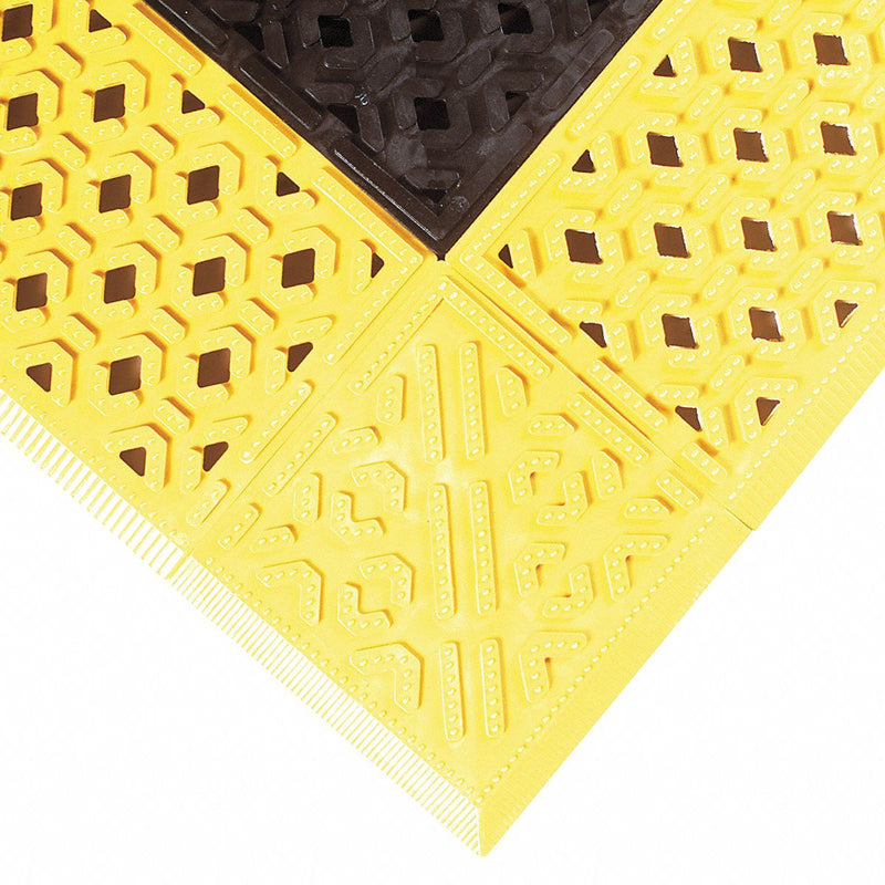 Notrax Drainage Mat, 5 ft L, 30 in W, 7/8 in Thick, Rectangle, Black with Yellow Border - 520S3060BY