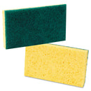 Boardwalk Scrubbing Sponge, Medium Duty, 3.6 X 6.1, 0.75" Thick, Yellow/Green, Individually Wrapped, 20/Carton - BWK174