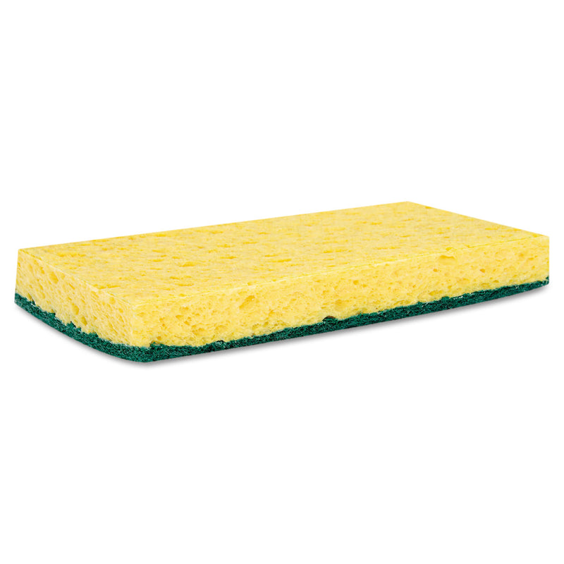 Boardwalk Scrubbing Sponge, Medium Duty, 3.6 X 6.1, 0.75" Thick, Yellow/Green, Individually Wrapped, 20/Carton - BWK174