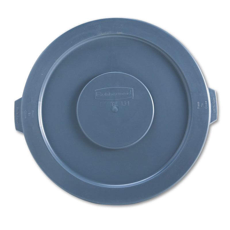 Rubbermaid Round Flat Top Lid, For 32 Gal Round Brute Containers, 22.25" Diameter, Gray - RCP263100GY