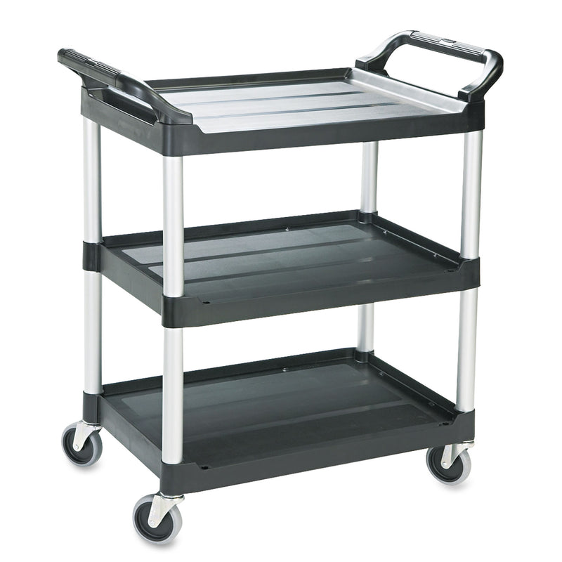 Rubbermaid Economy Plastic Cart, Three-Shelf, 18.63W X 33.63D X 37.75H, Black - RCP342488BLA