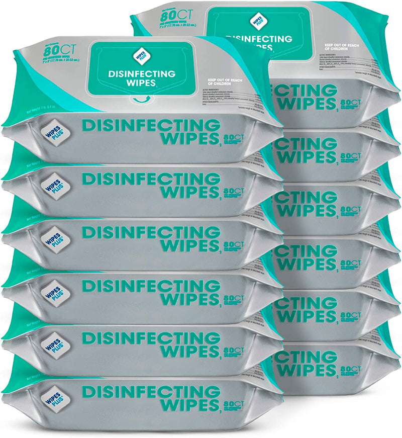 WipesPlus EPA Registered Disinfecting Surface Wipes, 80pk, 12 Packs/Case