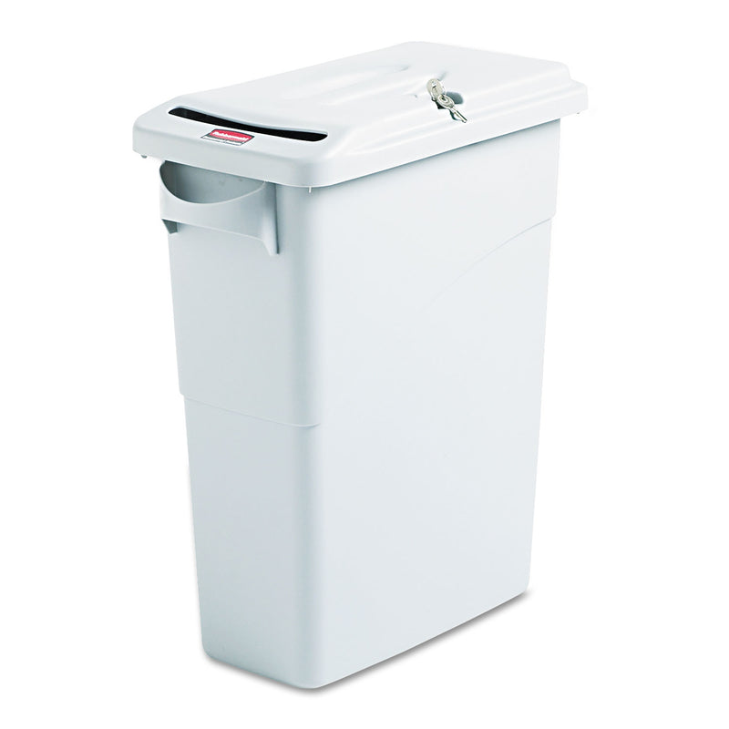 Rubbermaid Slim Jim Confidential Document Receptacle With Lid, Rectangle, 15.88 Gal, Light Gray - RCP9W25LGYCT
