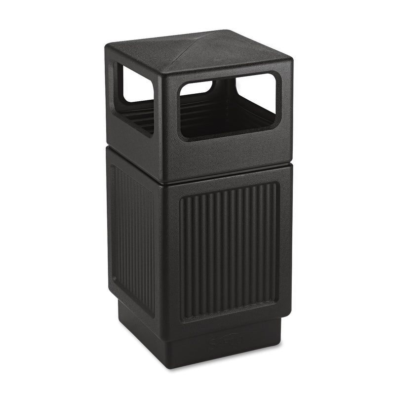 Safco Canmeleon Side-Open Receptacle, Square, Polyethylene, 38 Gal, Textured Black - SAF9476BL