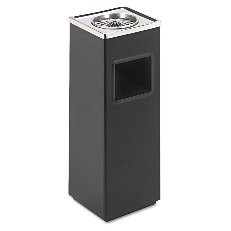 Safco Ash 'N Trash Sandless Urn, Square, Stainless Steel, 3 Gal, Black/Chrome - SAF9696BL