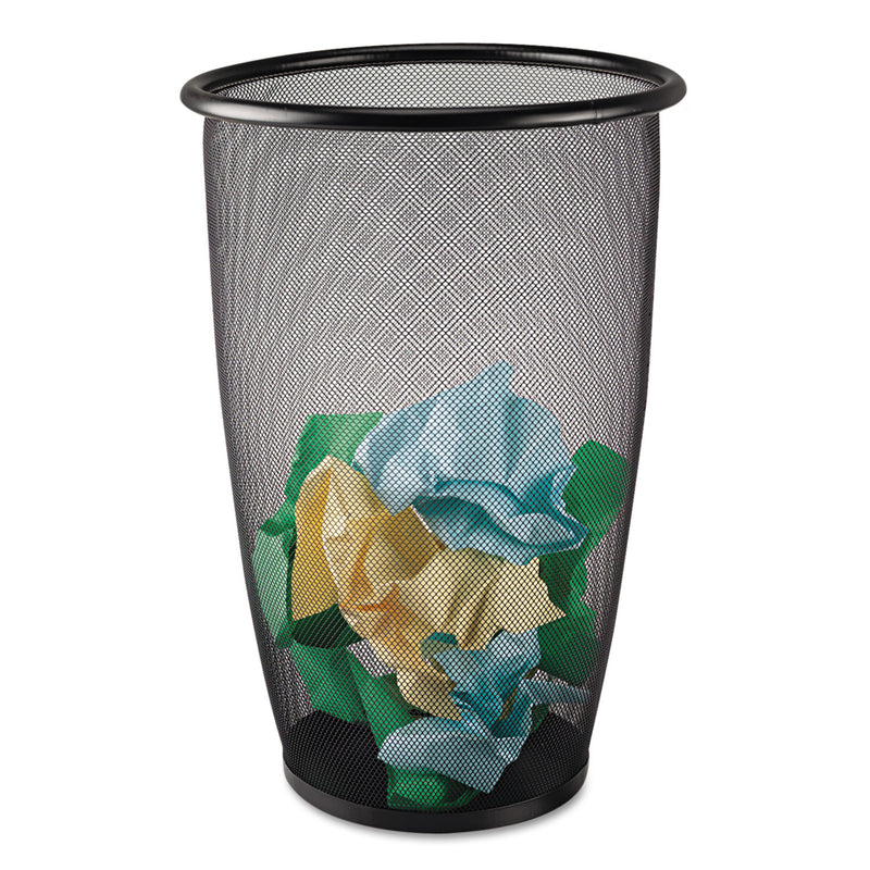 Safco Onyx Round Mesh Wastebasket, Steel Mesh, 9 Gal, Black - SAF9718BL