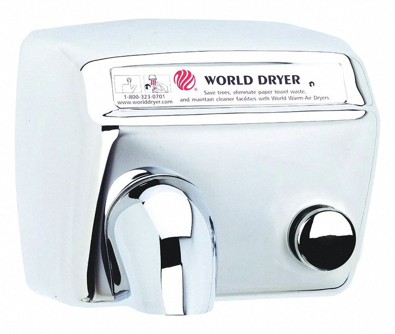 World Dryer Stainless Steel, Fixed Nozzle, Push Button, Hand Dryer, 115 - DA5-972AU