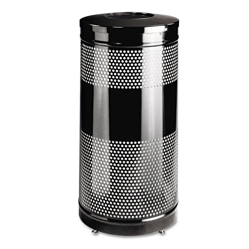 Rubbermaid Classics Perforated Open Top Receptacle, Round, Steel, 28 Gal, Black - RCPS3ETBK