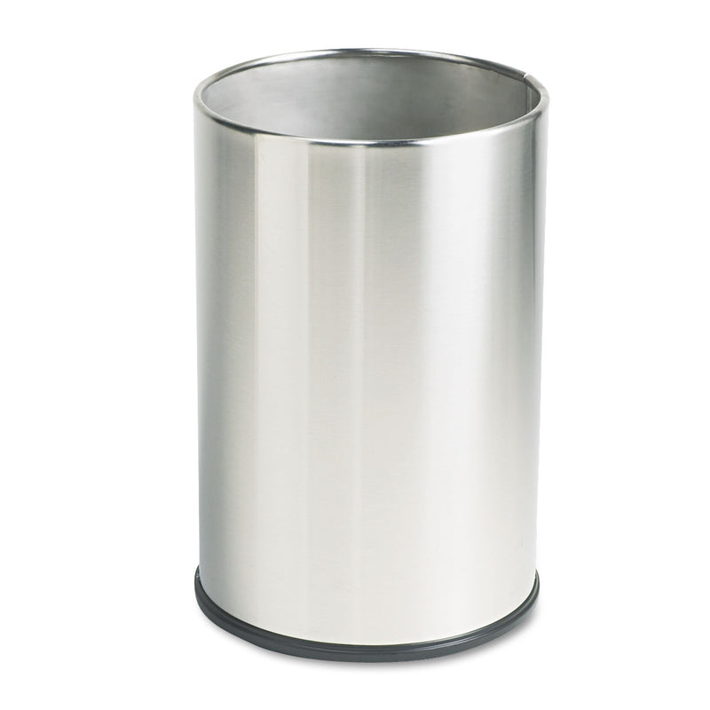 Rubbermaid European And Metallic Series Wastebasket, Round, 5 Gal, Satin Stainless - RCPUB1900SSS