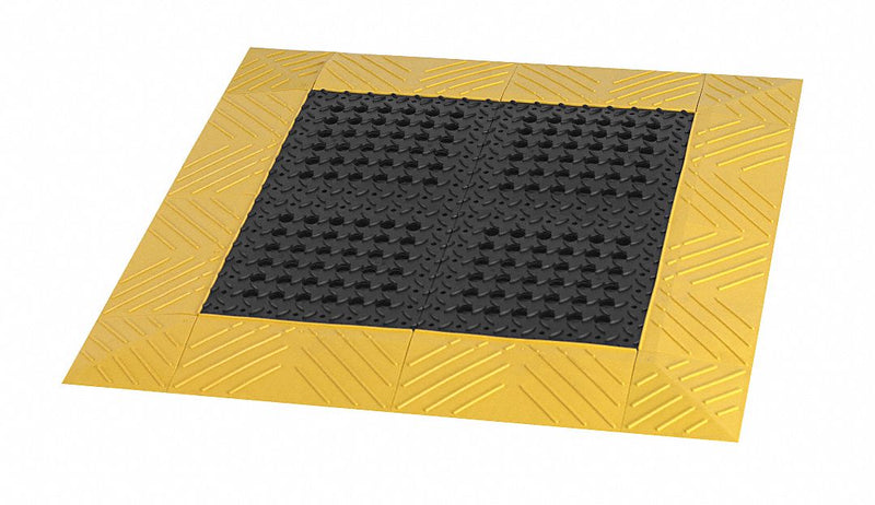 Notrax Drainage Mat, 3 ft L, 30 in W, 1 in Thick, Rectangle, Black with Yellow Border - 620S3036BY