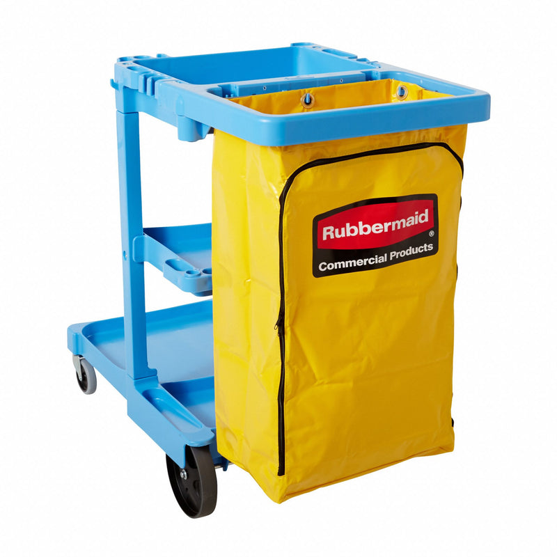 Rubbermaid Blue, Janitor Cart, Overall Length 46 in, Overall Width 21 3/4 in, Overall Height 38 3/8 in - FG617388BLUE
