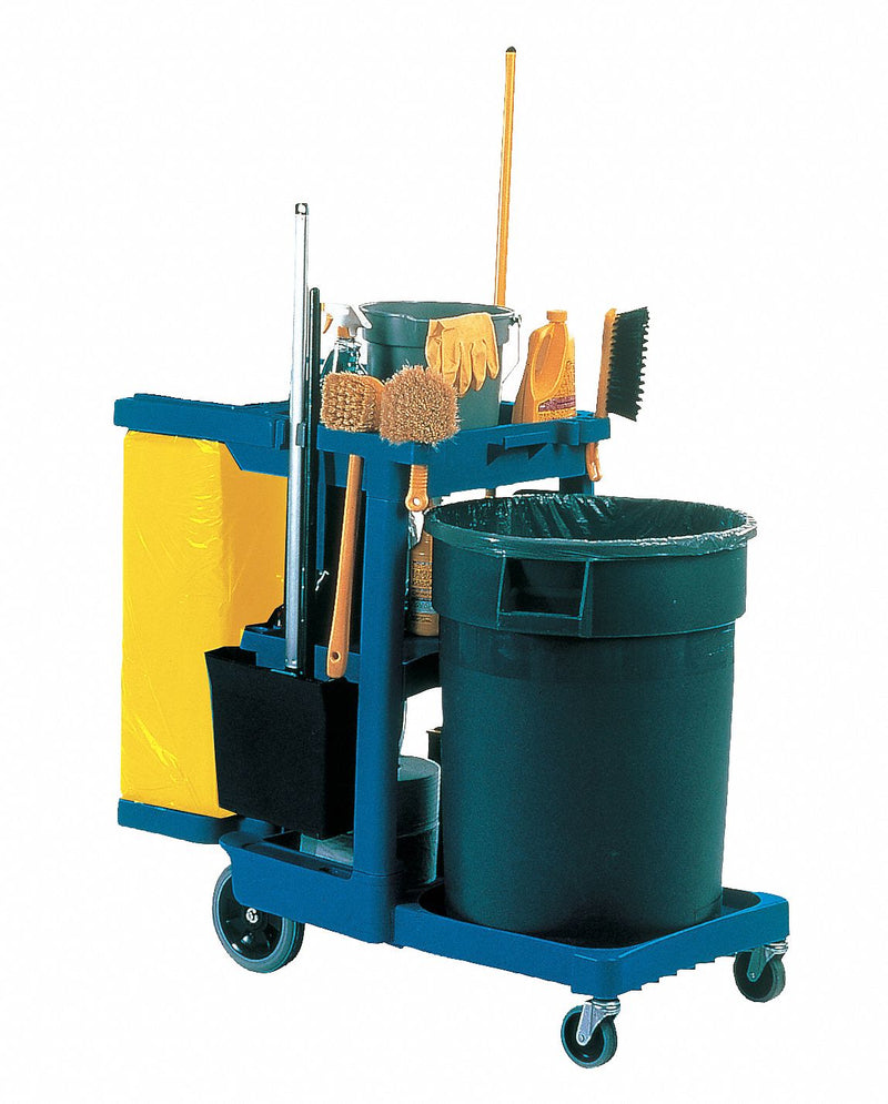 Rubbermaid Blue, Janitor Cart, Overall Length 46 in, Overall Width 21 3/4 in, Overall Height 38 3/8 in - FG617388BLUE