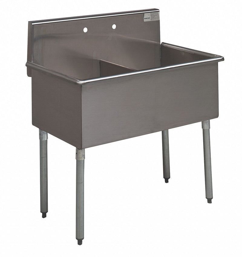 Advance Tabco Floor-Mount Utility Sink, 2 Bowl, Stainless, 36 inL x 24 1/2 inW x 41 inH - 13184