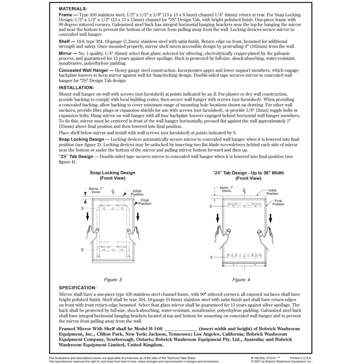 Bobrick B-1662436 (24 x 36) Public Restroom Mirror, Channel Frame, 24x36, Shelf