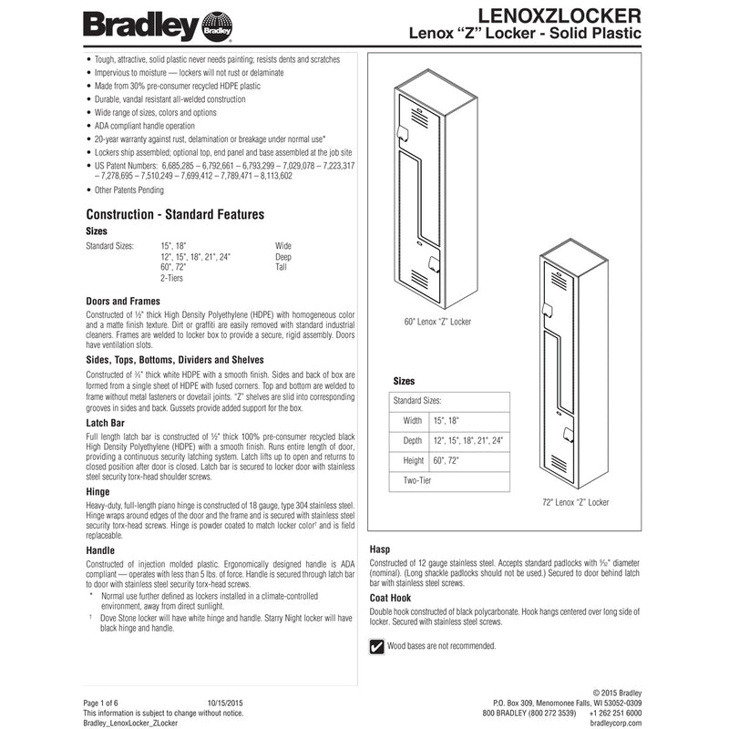 Bradley Deep Blue Wardrobe Z Locker, (1) Wide, (2) Tier Openings: 2, 18 in W X 18 in D X 72 in H - LK181872ZHV-203
