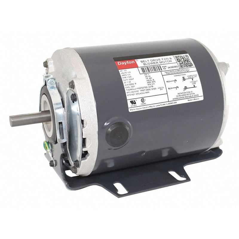 Dayton 1/3 HP Belt Drive Motor, Split-Phase, 1725 Nameplate RPM, 115 Voltage, Frame 48 - 3K384