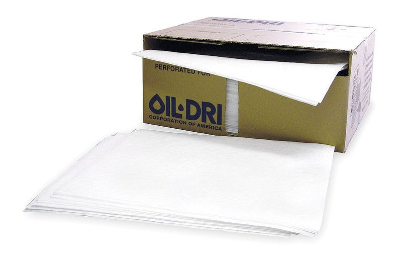 Oil-Dri 19" x 15" Light Absorbent Pad for Oil Only / Petroleum, White; PK100 - L90856