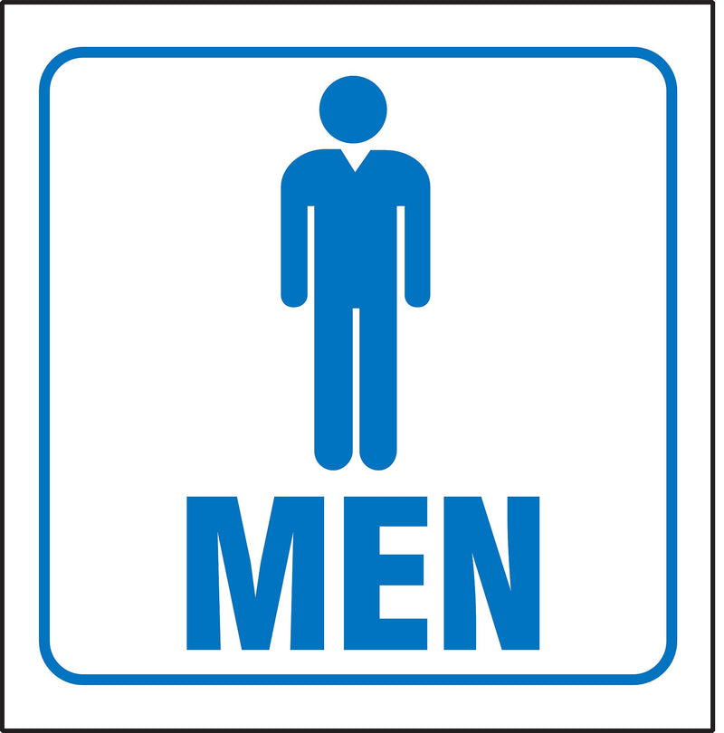 Zing Restroom Sign, 7 x 7In, BL/WHT, Men, ENG - 2533