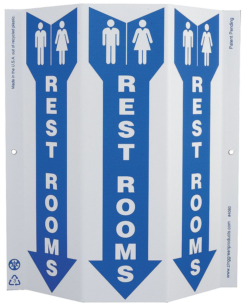 Zing Restroom Sign, 12 x 9In, BL/WHT, Restrooms - 4060