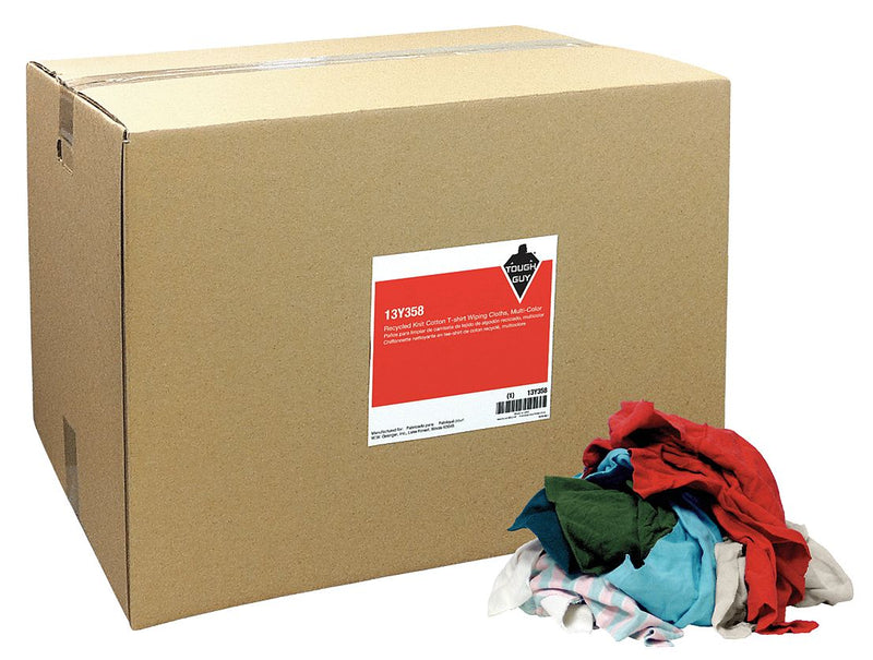 Tough Guy Assorted Recycled Cotton T-shirt Cloth Rag, 50 lb. Box, 1EA - 13Y358
