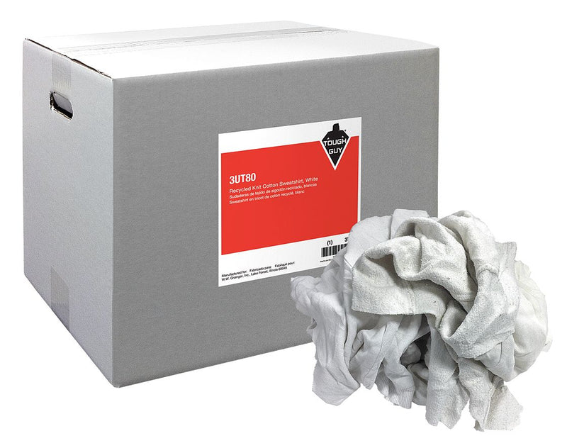 Tough Guy White Recycled Cotton Sweatshirt Cloth Rag, 25 lb. Box, 1EA - 3UT80
