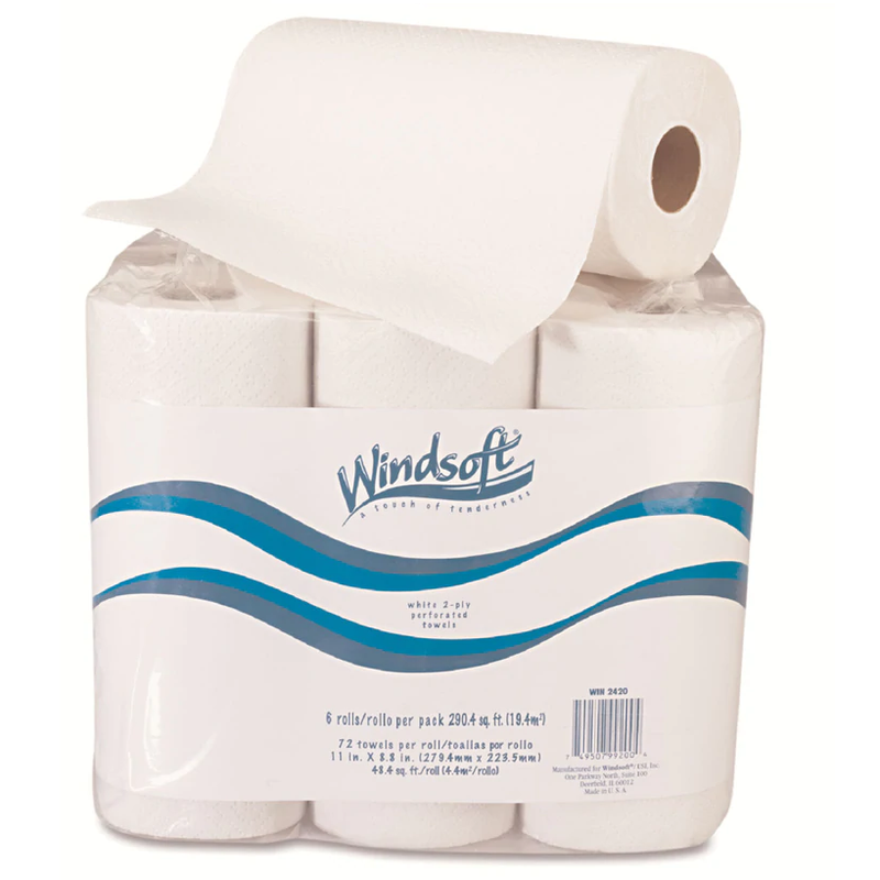 Windsoft Kitchen Roll Towels, 2 Ply, 11 X 9, White, 72/Roll, 6 Rolls/Pack - WIN2420