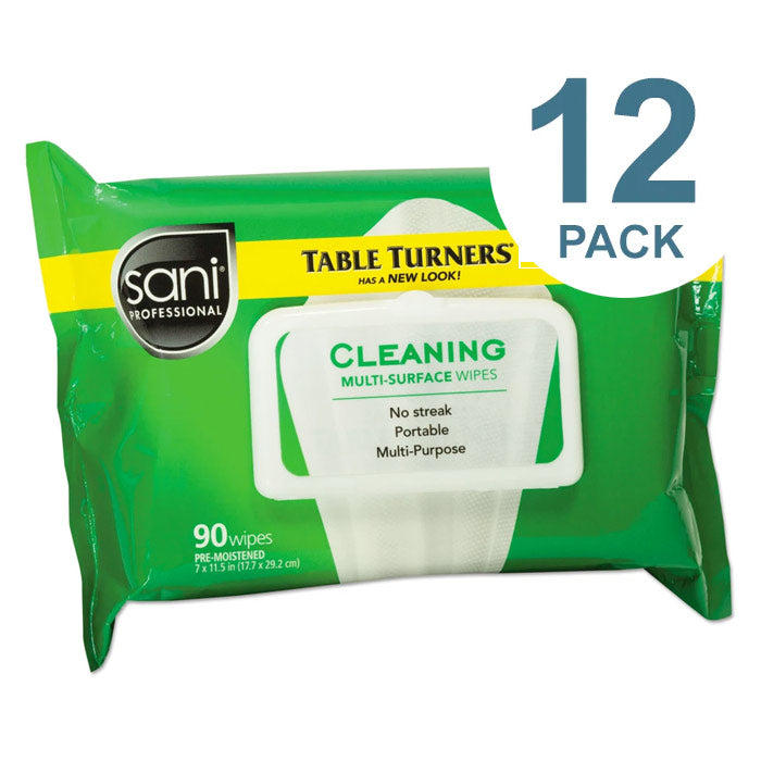 Sani Professional Multi-Surface Cleaning Wipes, 11 1/2 X 7, White, 90 Wipes/Pack, 12 Packs/Carton - NICA580FW
