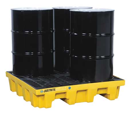 Justrite Spill Pallet, 4 Drum Square, Yellow - 28634