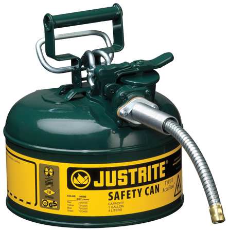 Justrite Safety Can, Type 2, Green, 1 Gallon - 7210420
