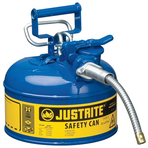 Justrite Safety Can, Type 2, Blue, 1 Gallon - 7210320