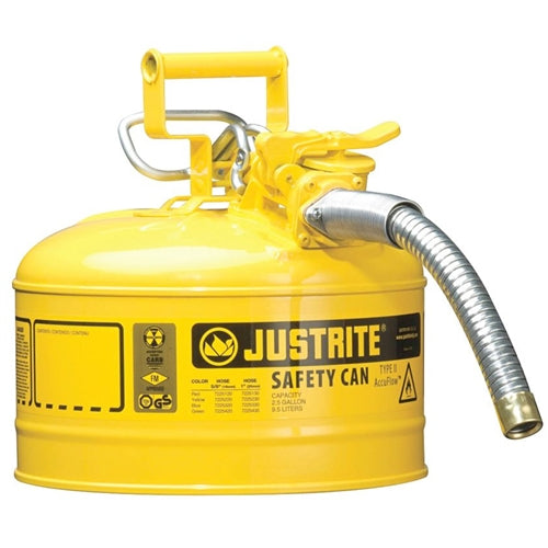 Justrite Safety Can, Type 2, 2.5 Gallon, Yellow - 7225230