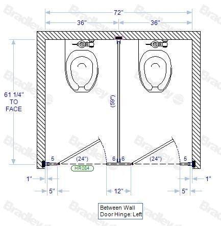 Bradley Toilet Partition, 2 Between Wall Compartments, Phenolic, 72