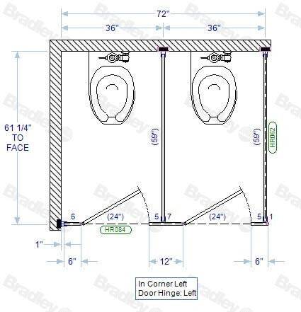 Bradley Toilet Partition, 2 In Corner Compartments, Phenolic, 72