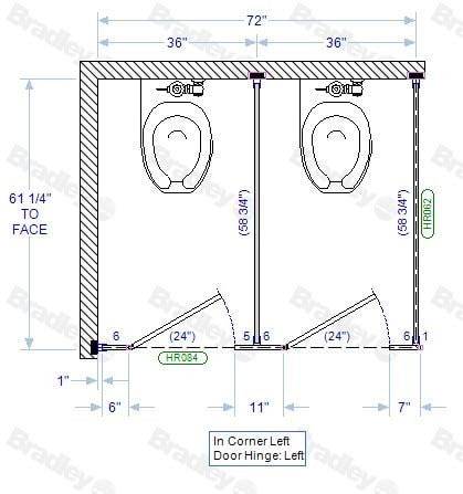 Bradley Toilet Partition, 2 In Corner Compartments, Plastic, 72