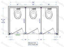 Bradley Toilet Partition, 3 Between Wall Compartments, Plastic, 108"Wx61-1/4"D, Quick Ship - BW33660-PL