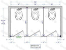 Bradley Toilet Partition, 3 Between Wall Compartments, Phenolic, 108"Wx61 1/4"D, Quick Ship - BW33660-PBC