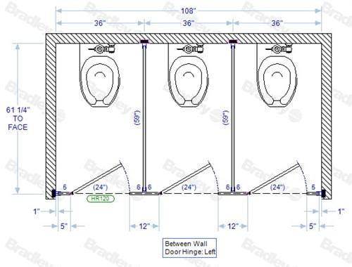 Bradley Toilet Partition, 3 Between Wall Compartments, Phenolic, 108