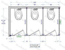 Bradley Toilet Partition, 3 In Corner Compartments, Plastic, 108"W x 61-1/4"D, Quick Ship - IC33660-PL