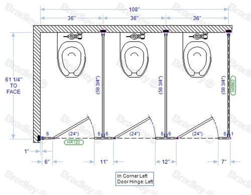 Bradley Toilet Partition, 4 In Corner Compartments, Plastic, 144