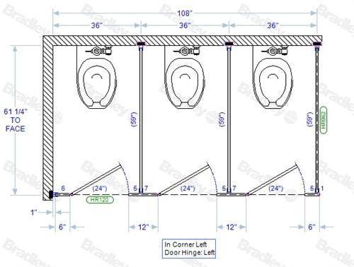 Bradley Toilet Partition, 3 In Corner Compartments, Phenolic, 108