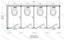 Bradley Toilet Partition, 4 In Corner Compartments, Phenolic, 144"W x 61 1/4"D, Quick Ship - IC43660-PBC