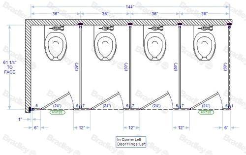 Bradley Toilet Partition, 4 In Corner Compartments, Phenolic, 144