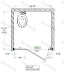 Bradley Toilet Partition, 1 ADA Between Wall Compartment, Plastic, 60"W x 61-1/4"D, Quick Ship - BWADA-PL