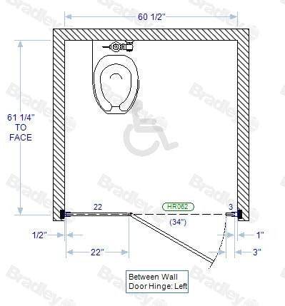 Bradley Toilet Partition, 1 ADA Between Wall Compartment, Phenolic, 60"W x 61 1/4"D, Quick Ship - BWADA-PBC