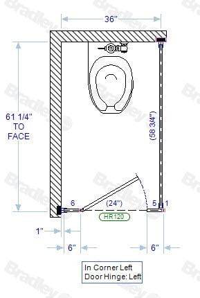 Bradley Toilet Partition, 1 In Corner Compartment, Plastic, 36