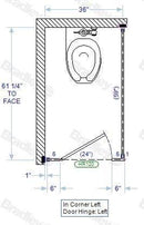 Bradley Toilet Partition, 1 In Corner Compartment, Phenolic, 36"W x 61 1/4"D, Quick Ship - IC13660-PBC