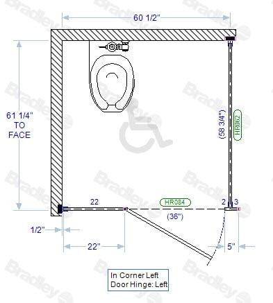 Bradley Toilet Partition, 1 ADA In Corner Compartment, Plastic, 60
