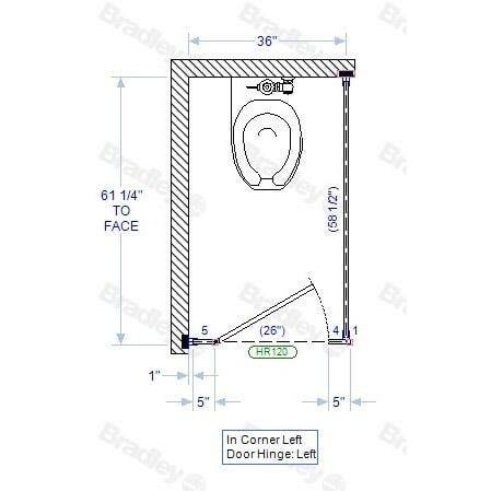 Bradley Toilet Partition, 1 In Corner Compartment, Metal, 36"W x 61 1/4"D, Quick Ship - IC13660